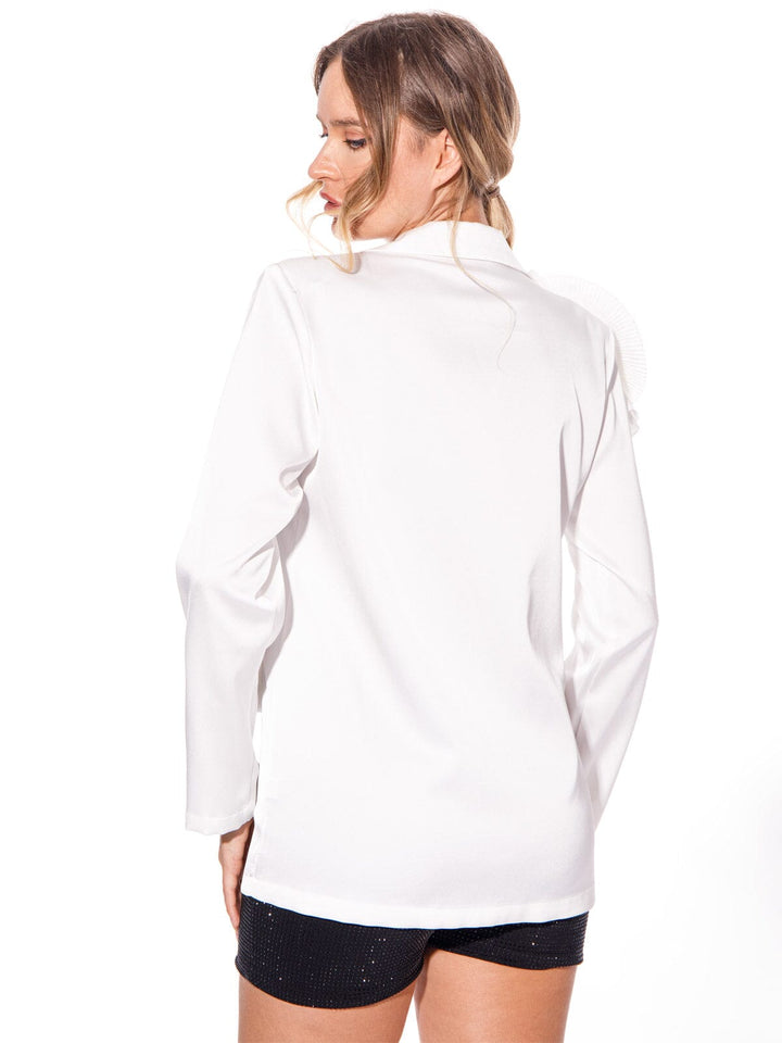 WOMEN'S LONG SLEEVE BUTTON CLOSURE FRONT DETAILED SATIN BLAZER