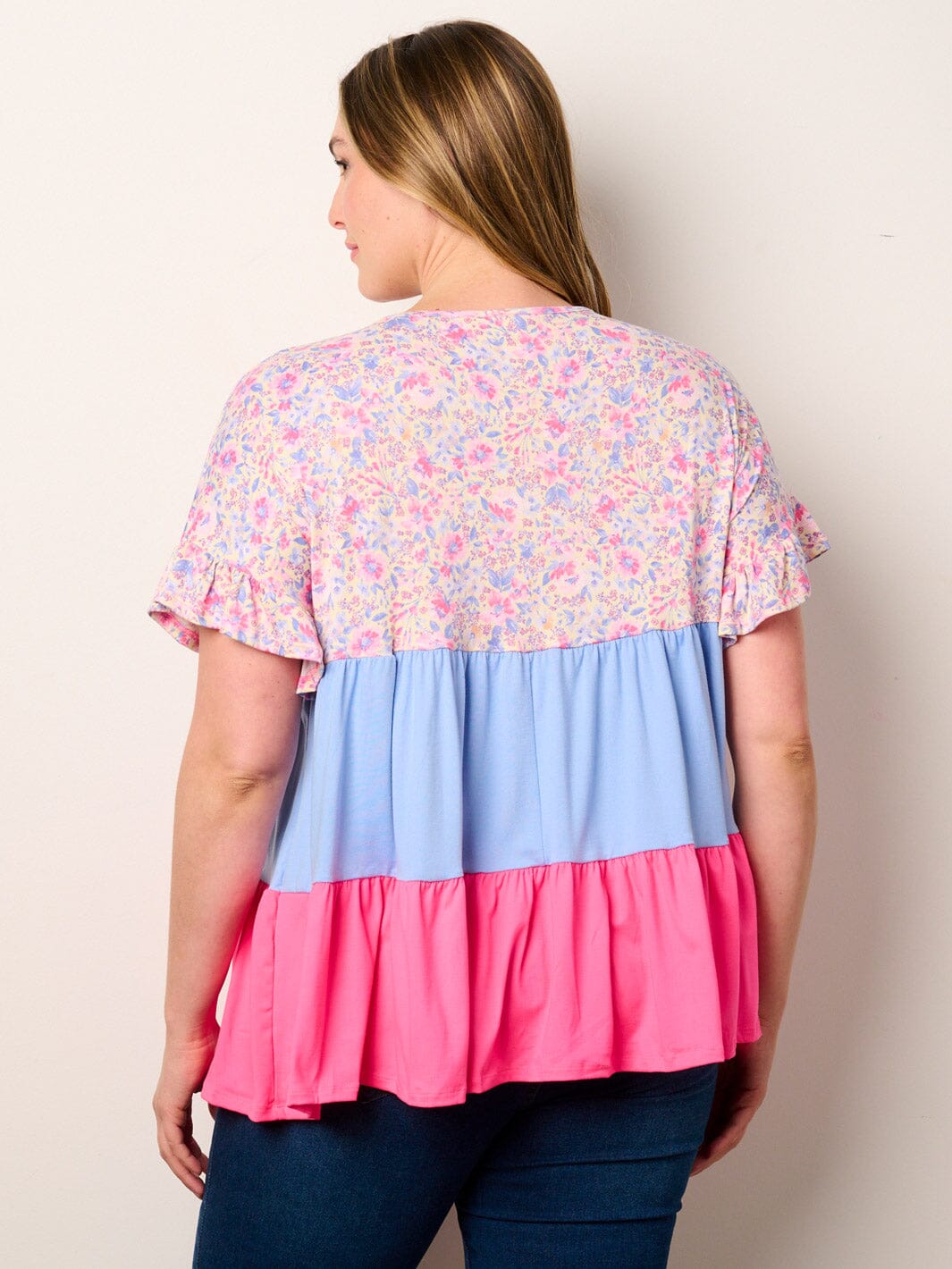 WOMEN'S SHORT SLEEVE TIERED COLORBLOCK TUNIC TOP (Copy)