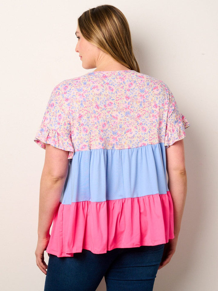 WOMEN'S SHORT SLEEVE TIERED COLORBLOCK TUNIC TOP (Copy)