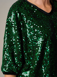 WOMEN'S SHORT SLEEVE V-NECK SEQUINS TUNIC BLOUSE