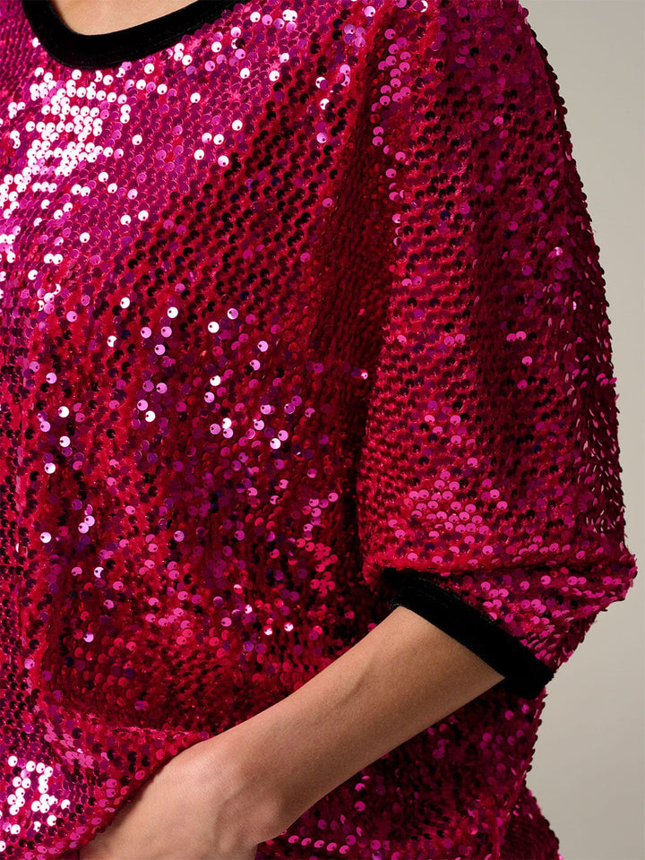 WOMEN'S SHORT SLEEVE V-NECK SEQUINS TUNIC BLOUSE