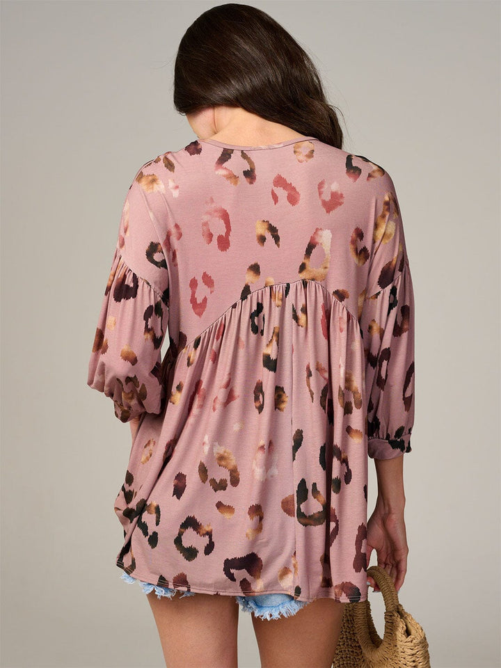 WOMEN'S 3/4 SLEEVE ANIMAL PRINT TUNIC BLOUSE