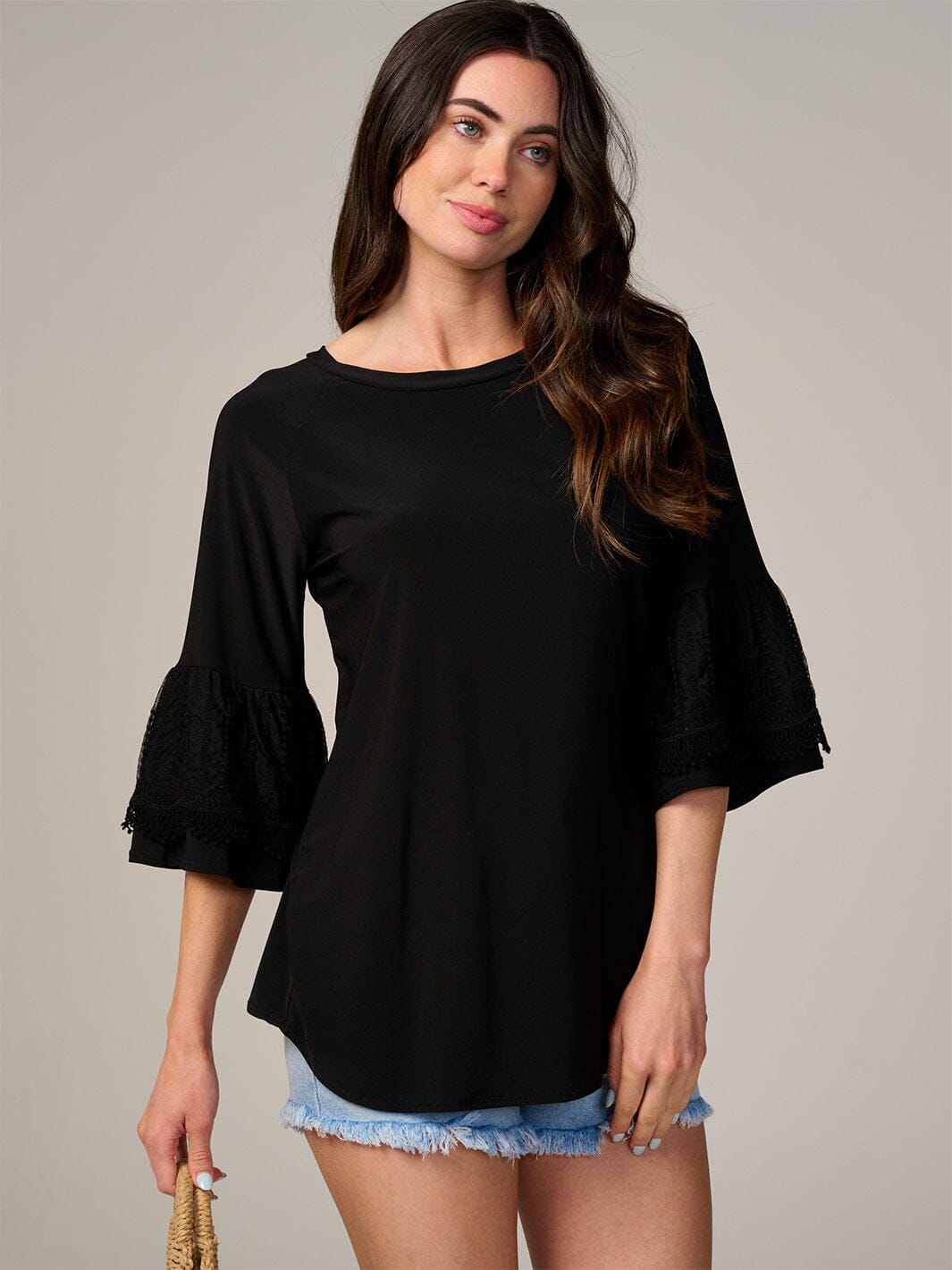 WOMEN'S SHORT RUFFLE SLEEVE TUNIC BLOUSE