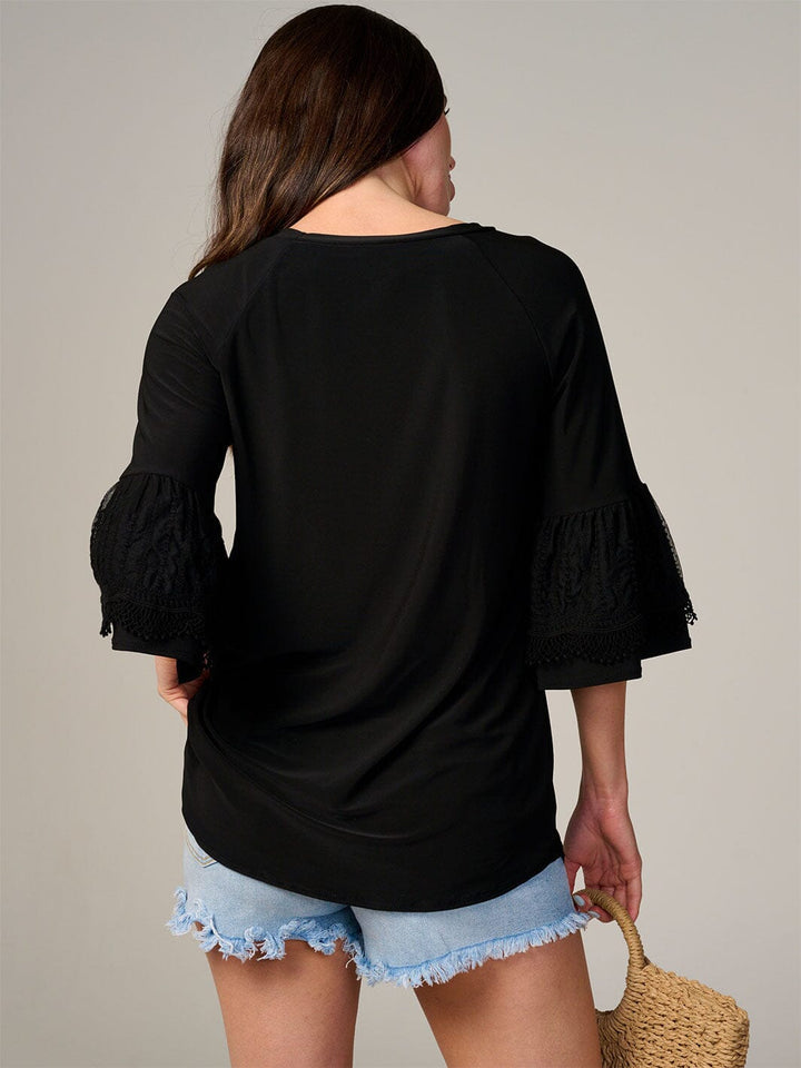 WOMEN'S SHORT RUFFLE SLEEVE TUNIC BLOUSE