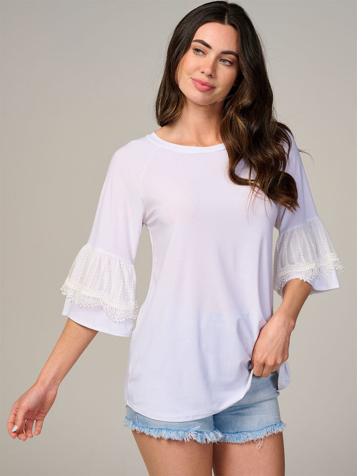 WOMEN'S SHORT RUFFLE SLEEVE TUNIC BLOUSE