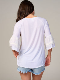WOMEN'S SHORT RUFFLE SLEEVE TUNIC BLOUSE