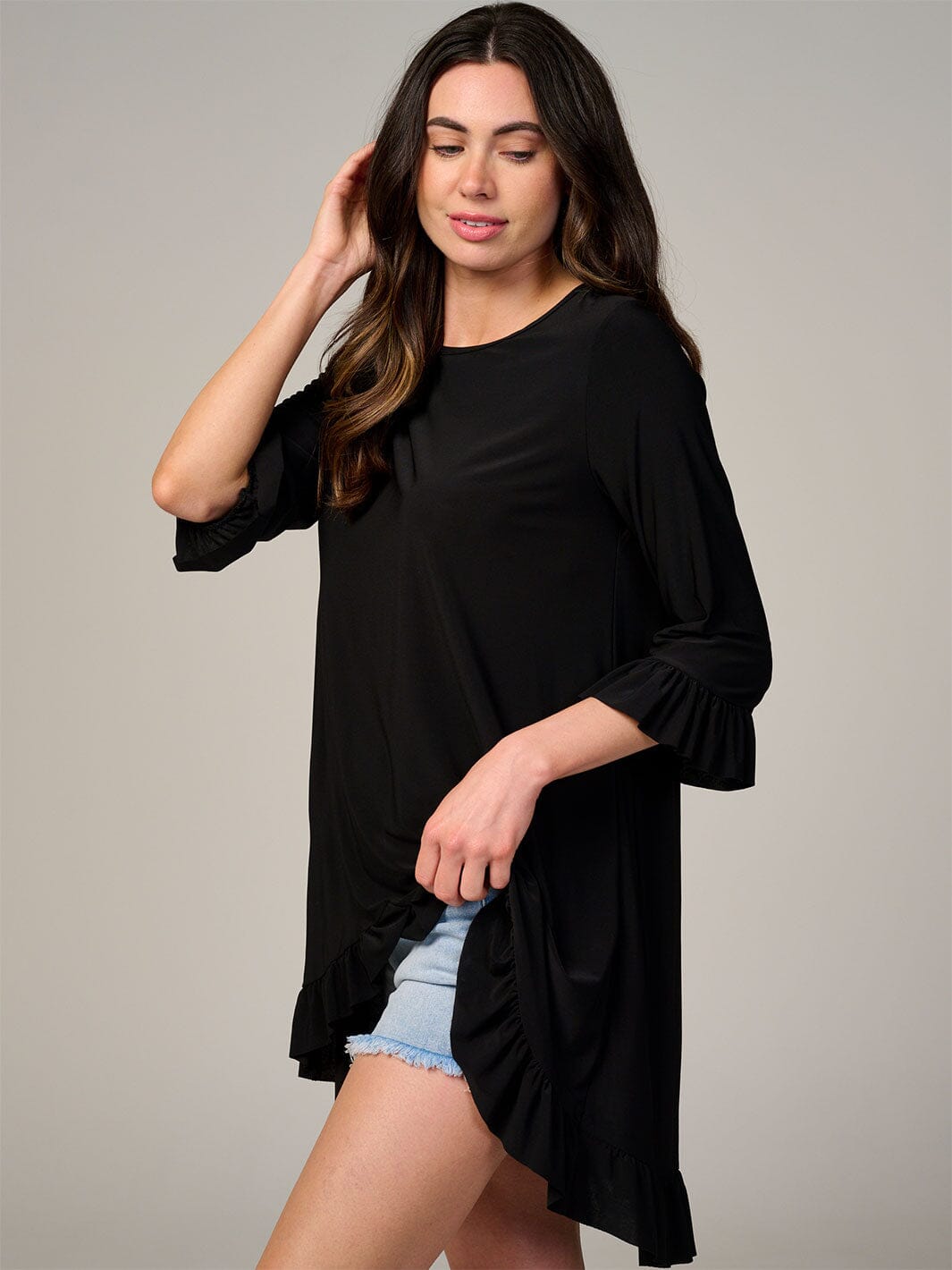WOMEN'S 3/4 SLEEVE HIGH-LOW TUNIC BLOUSE