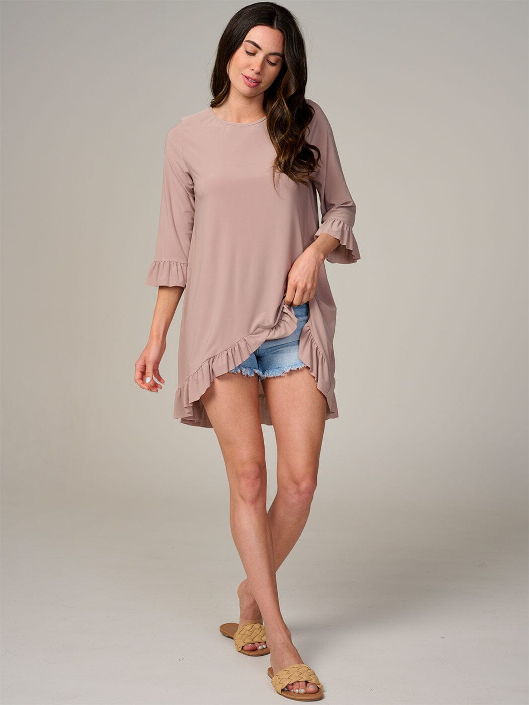 WOMEN'S 3/4 SLEEVE HIGH-LOW TUNIC BLOUSE