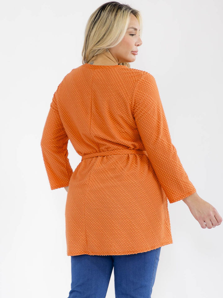 PLUS SIZE 3/4 SLEEVE W/SCARF DETAILED TUNIC BLOUSE