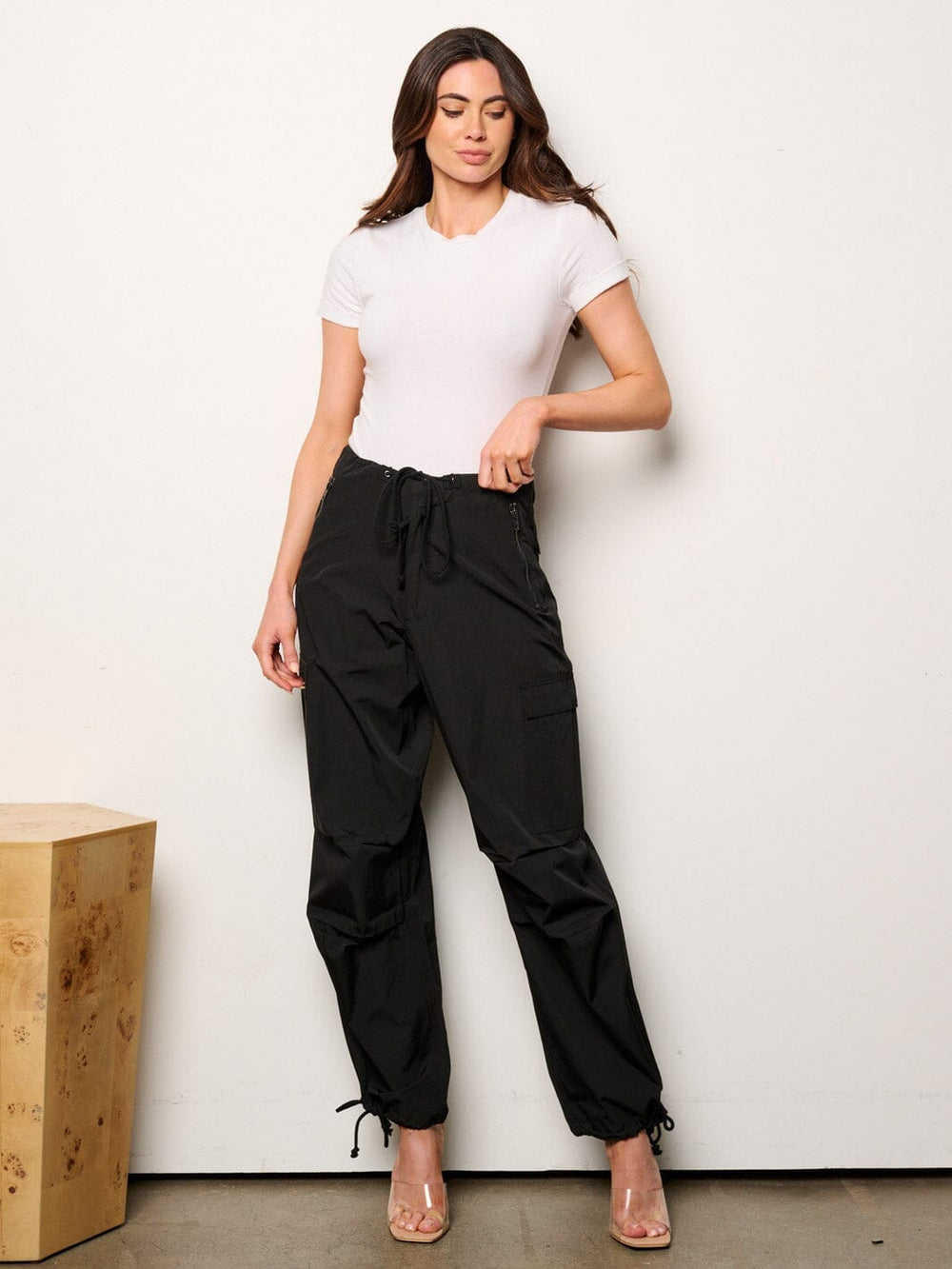 WOMEN'S ELASTIC WAIST CARGO POCKETS JOGGERS PANTS