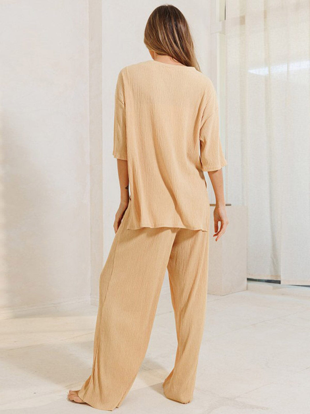 WOMEN'S ELASTIC WAIST WIDE LEG PANTS