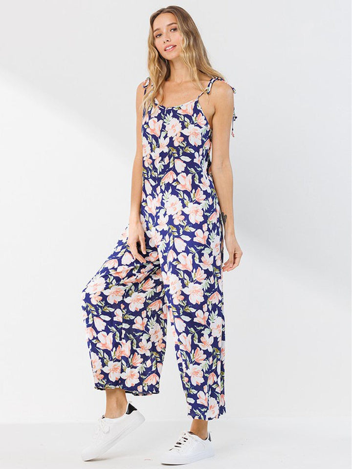 WOMEN'S SLEEVELESS V-NECK FLORAL JUMPSUIT
