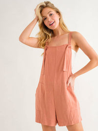 WOMEN'S SLEEVELESS FRONT POCKET LINEN OVERALL ROMPER