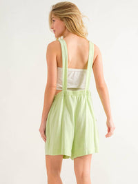 WOMEN'S SLEEVELESS FRONT POCKET LINEN OVERALL ROMPER