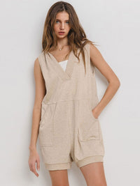 WOMEN'S SLEEVELESS FRONT POCKETS V-NECK OVERALL