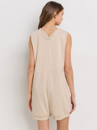 WOMEN'S SLEEVELESS FRONT POCKETS V-NECK OVERALL