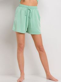 WOMEN'S ELASTIC WIST SELF TIE POCKETS MINI SHORTS