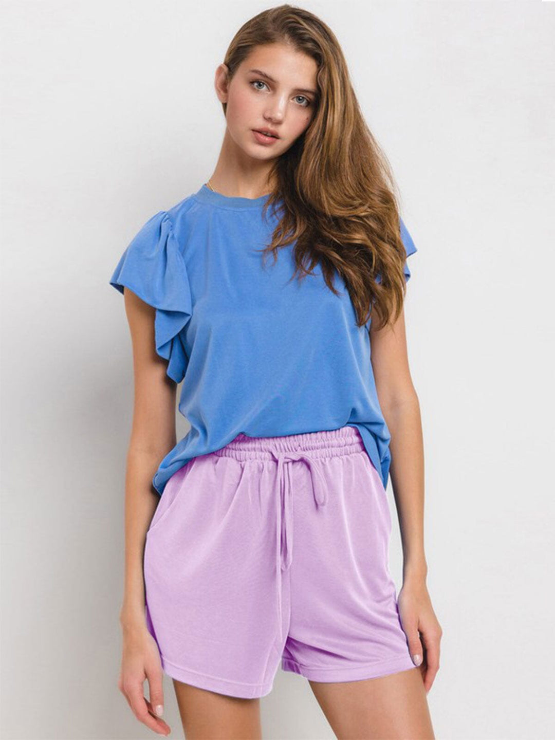 WOMEN'S ELASTIC WIST SELF TIE POCKETS MINI SHORTS