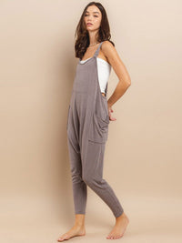 WOMEN'S SLEEVELESS FRONT POCKET OPEN BACK SKINNY JUMPSUIT