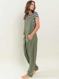 WOMEN'S SLEEVELESS FRONT POCKET JOGGER JUMPSUIT