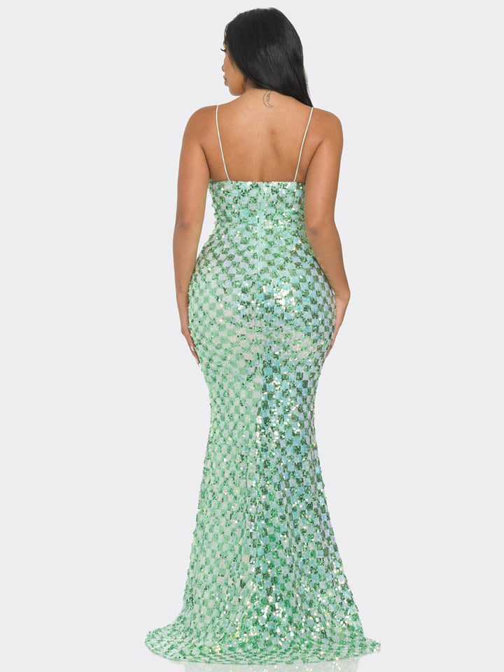 WOMEN'S SLEEVELESS V-NECK BODYCON SEQUINS GOWN MAXI DRESS