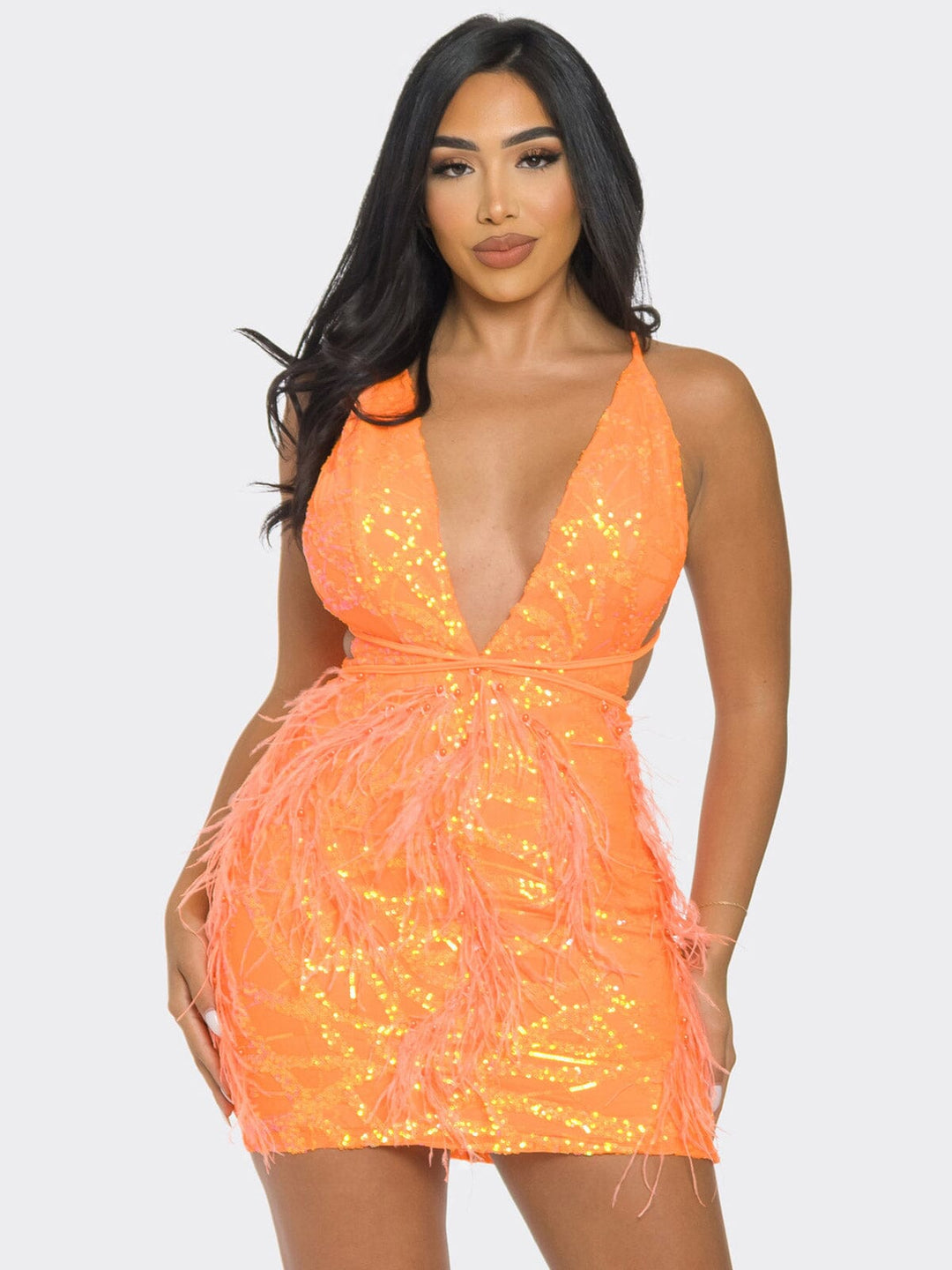 WOMEN'S SLEEVELESS V-NECK OPEN BACK BODYCON SEQUINS MINI DRESS