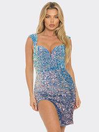 WOMEN'S SLEEVELESS V-NECK SIDE SLIT BODYCON SEQUINS MINI DRESS