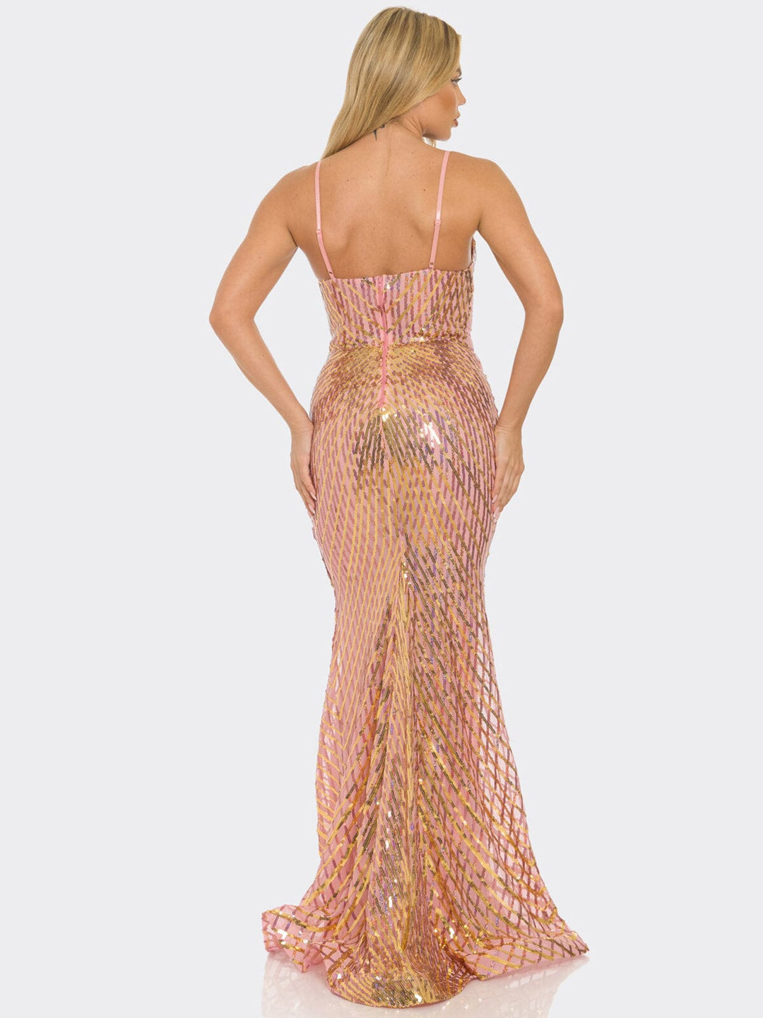 WOMEN'S SLEEVELESS V-NECK BODYCON SEQUINS GOWN MAXI DRESS