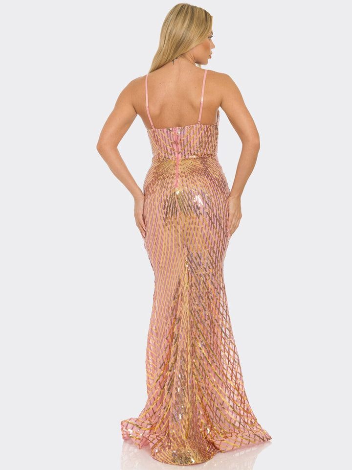 WOMEN'S SLEEVELESS V-NECK BODYCON SEQUINS GOWN MAXI DRESS