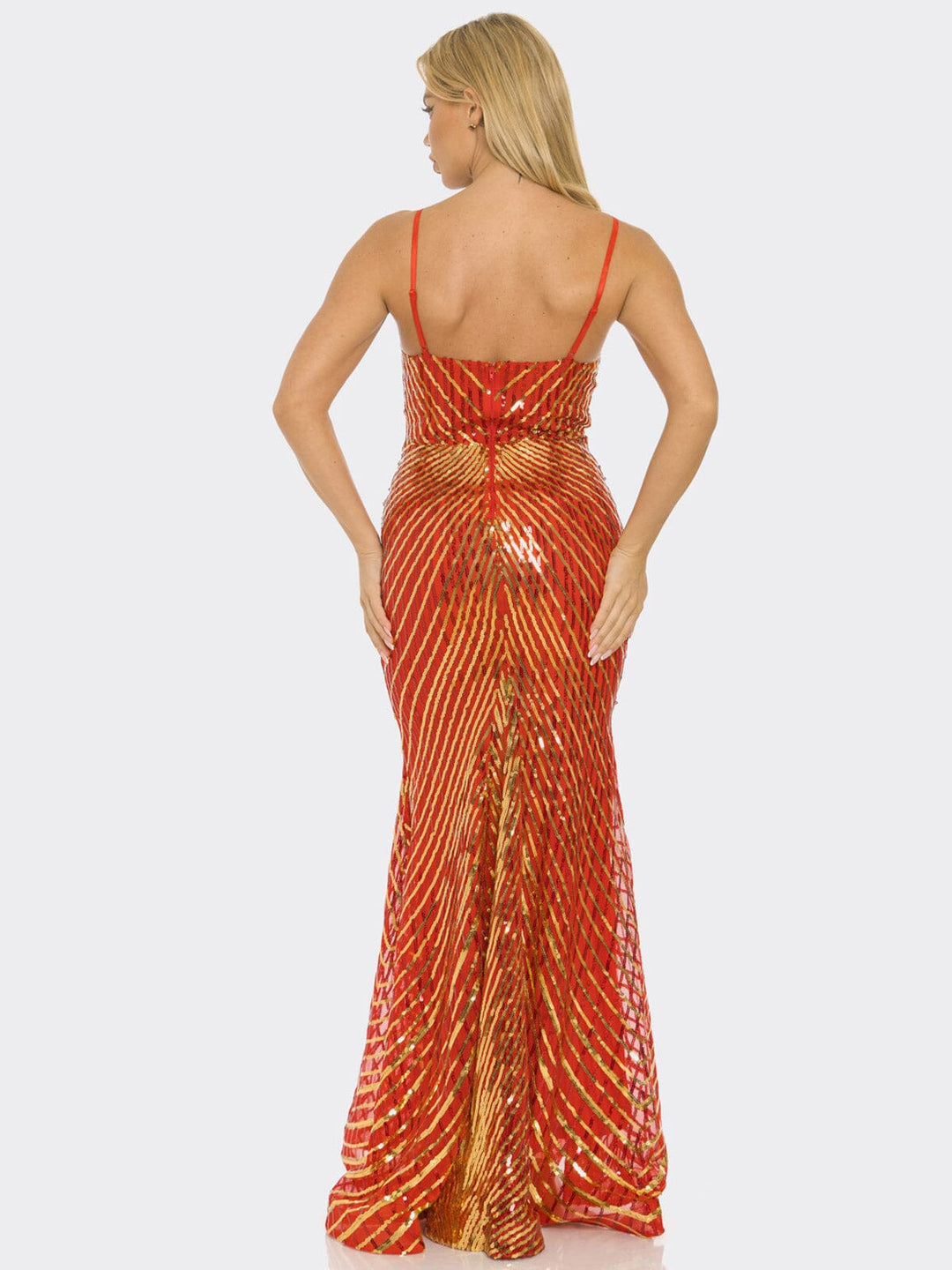 WOMEN'S SLEEVELESS V-NECK BODYCON SEQUINS GOWN MAXI DRESS