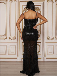 WOMEN'S SLEEVELESS BODYCON SEQUINS MAXI DRESS