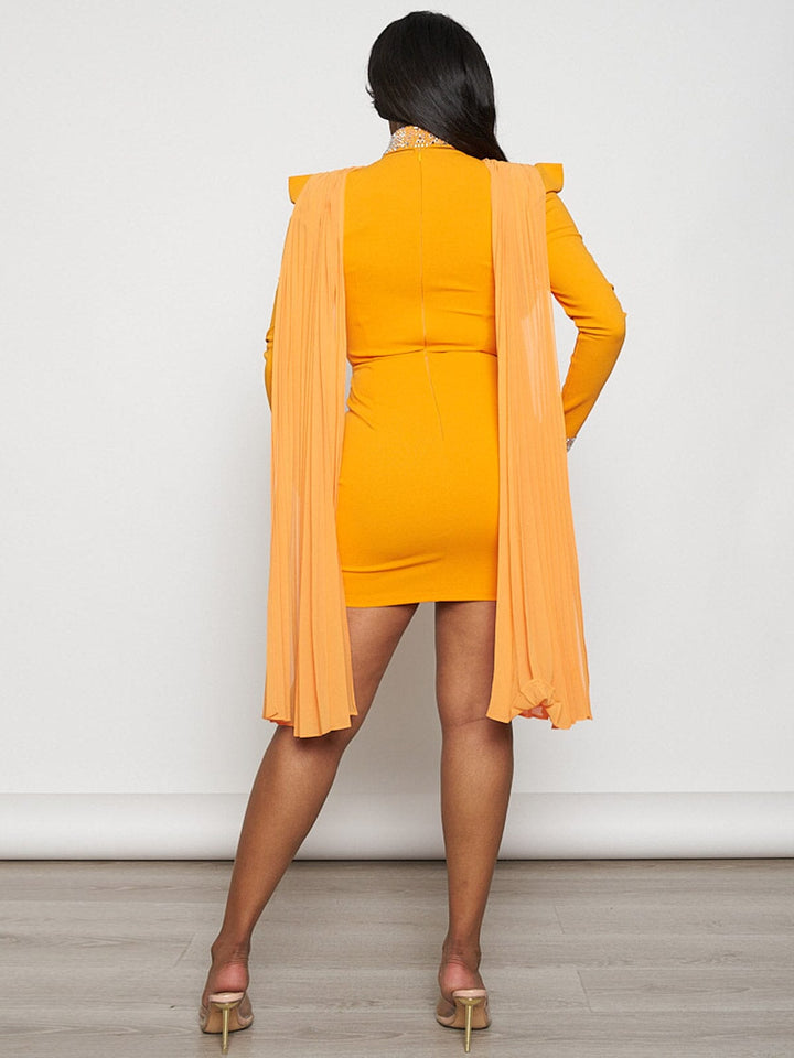 WOMEN'S LONG SLEEVE V-NECK BODYCON STUDS MINI DRESS