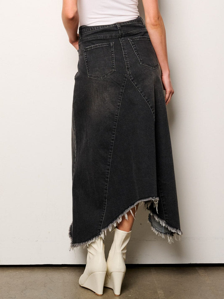 WOMEN'S BUTTON CLOSURE POCKETS DENIM MAXI SKIRT