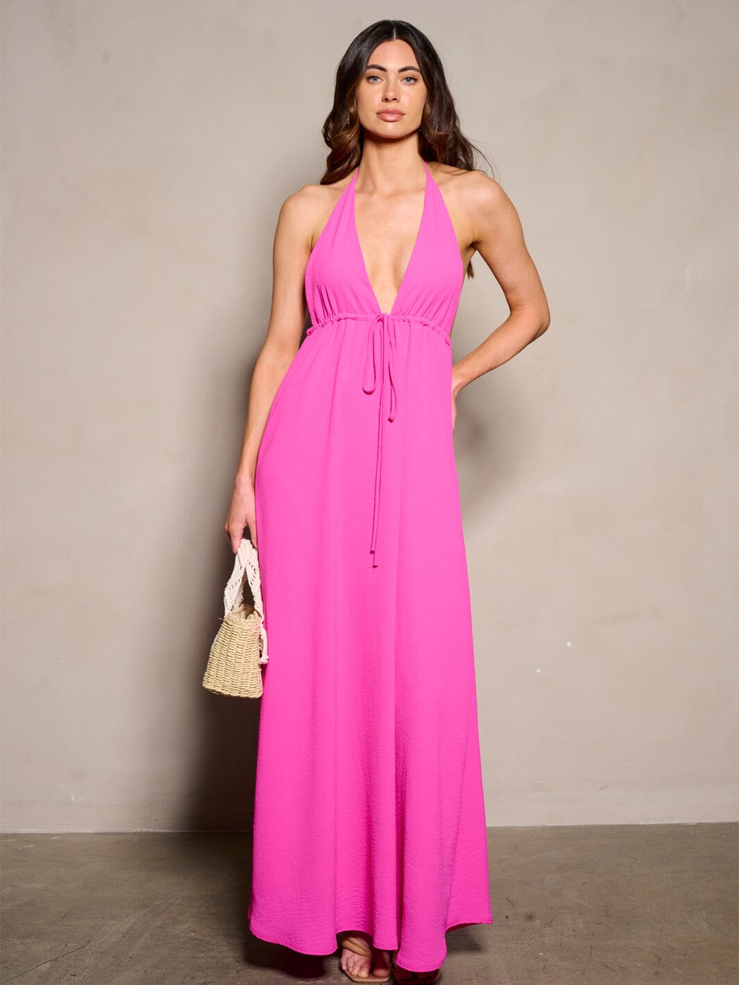 WOMEN'S SLEEVELESS NECK TIE OPEN BACK V-NECK MAXI DRESS