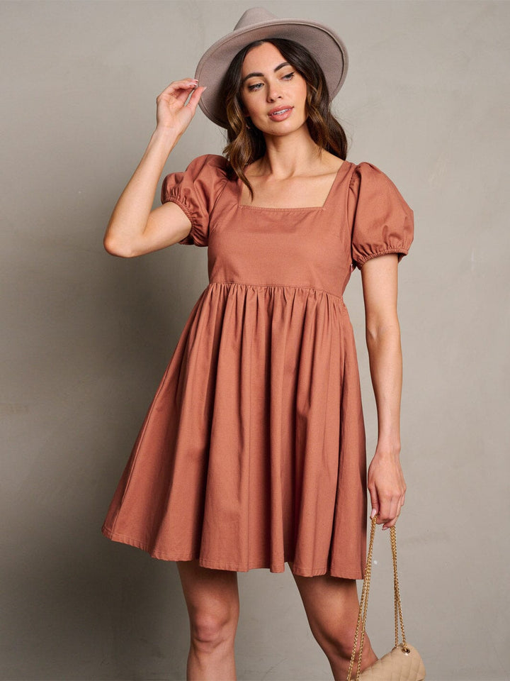 WOMEN'S SHORT SLEEVE POCKETS BACK TIE TUNIC MINI DRESS