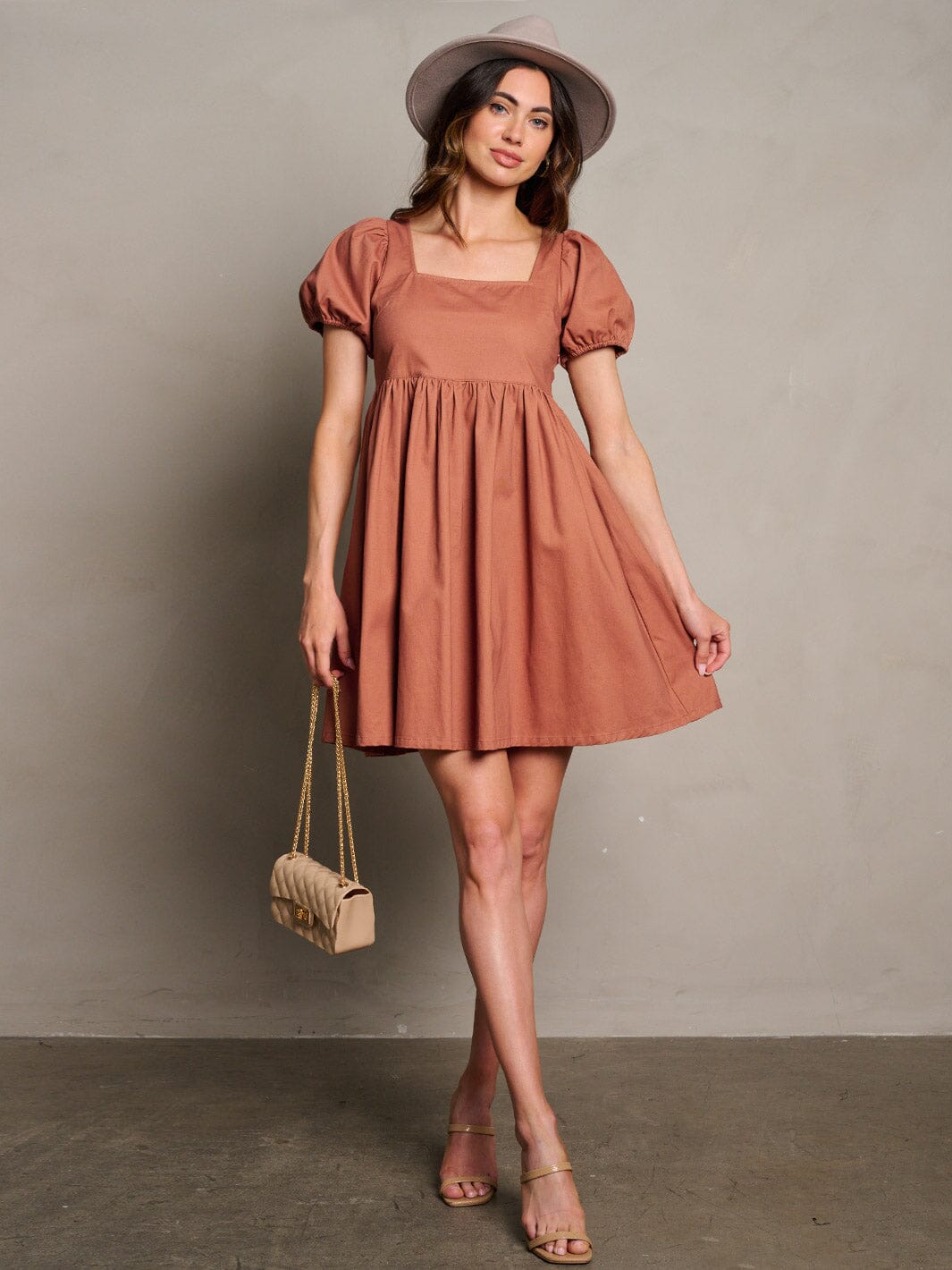 WOMEN'S SHORT SLEEVE POCKETS BACK TIE TUNIC MINI DRESS