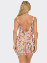 WOMEN'S SLEEVELESS V-NECK BODYCON SEQUINS MINI DRESS