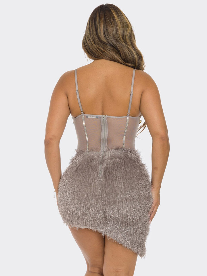 WOMEN'S SLEEVELESS V-NECK HIGH-LOW BODYCON STUDS MINI DRESS