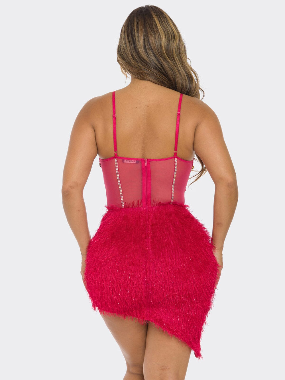 WOMEN'S SLEEVELESS V-NECK HIGH-LOW BODYCON STUDS MINI DRESS