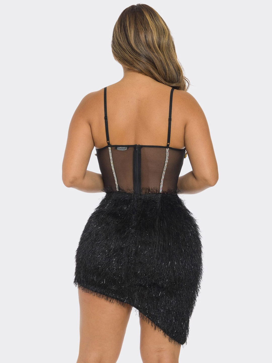 WOMEN'S SLEEVELESS V-NECK HIGH-LOW BODYCON STUDS MINI DRESS