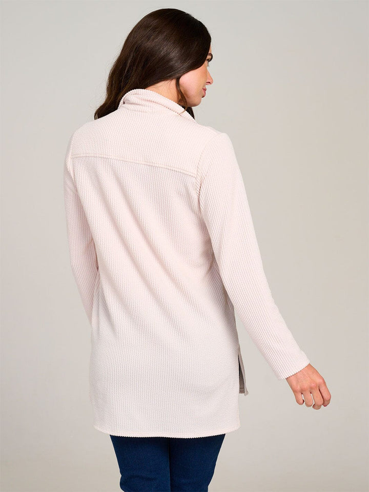 WOMEN'S LONG SLEEVE BUTTON CLOSURE FRONT POCKET RIBBED TOP