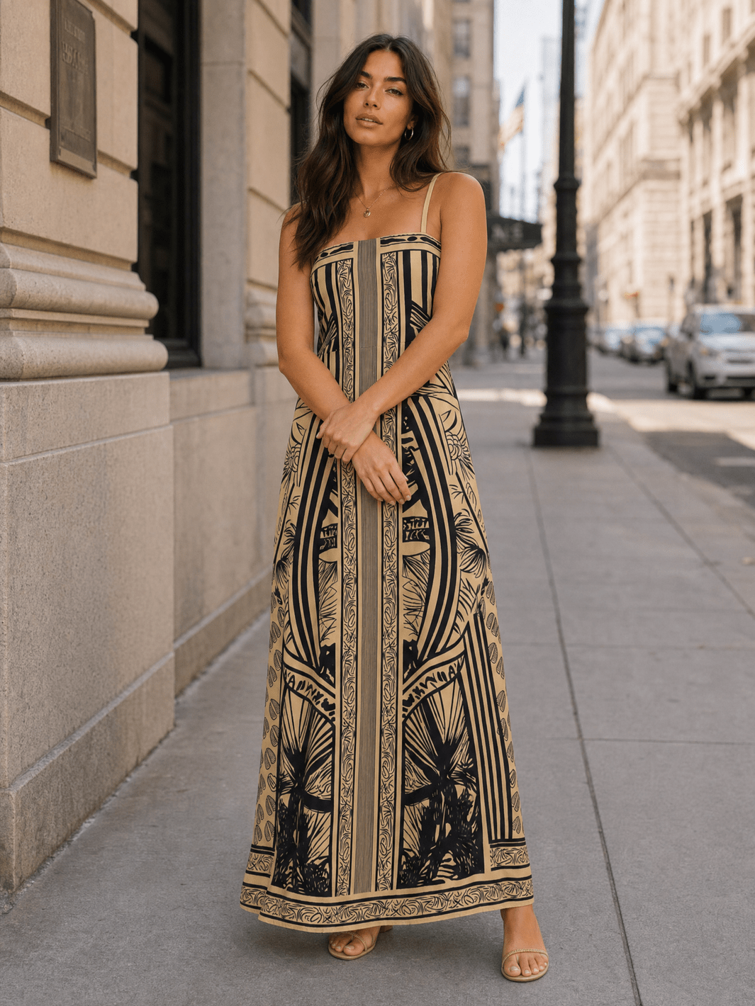 WOMEN'S SLEEVELESS SMOCK MULTI PRINT BODYCON MAXI DRESS