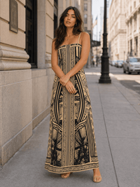 WOMEN'S SLEEVELESS SMOCK MULTI PRINT BODYCON MAXI DRESS