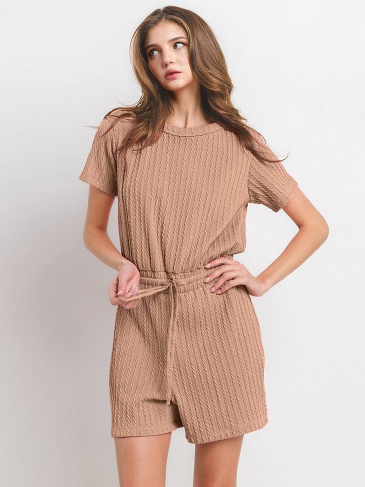 WOMEN'S SHORT SLEEVE SELF TIE FRONT POCKETS DETAILED ROMPER