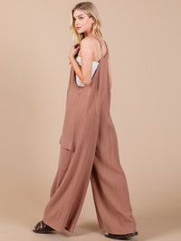 WOMEN'S SLEEVELESS CARGO POCKET WIDE LEG JUMPSUIT