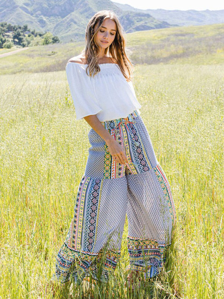 WOMEN'S ELASTIC WAIST MULTI PRINT PALAZZO PANTS