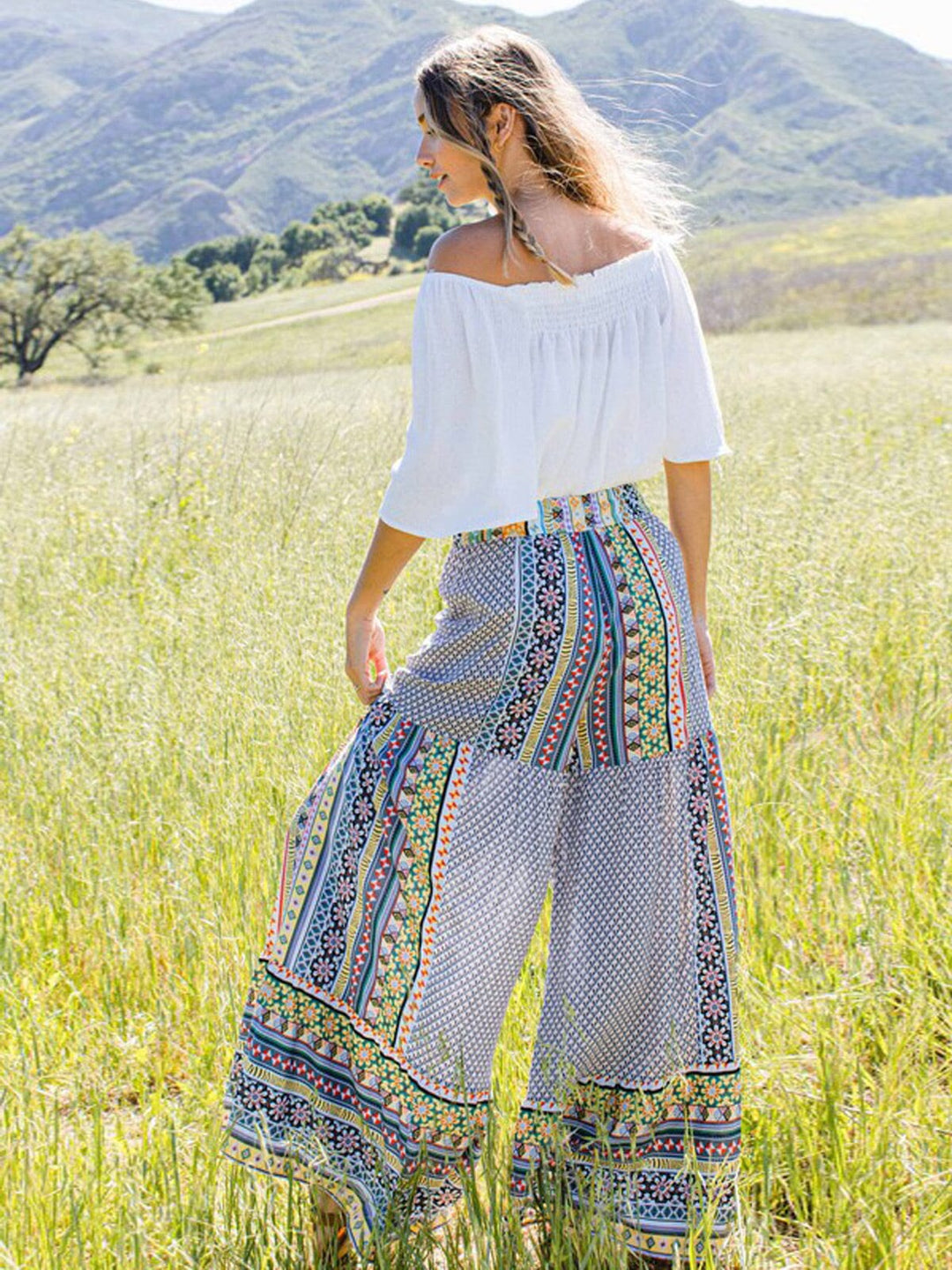 WOMEN'S ELASTIC WAIST MULTI PRINT PALAZZO PANTS