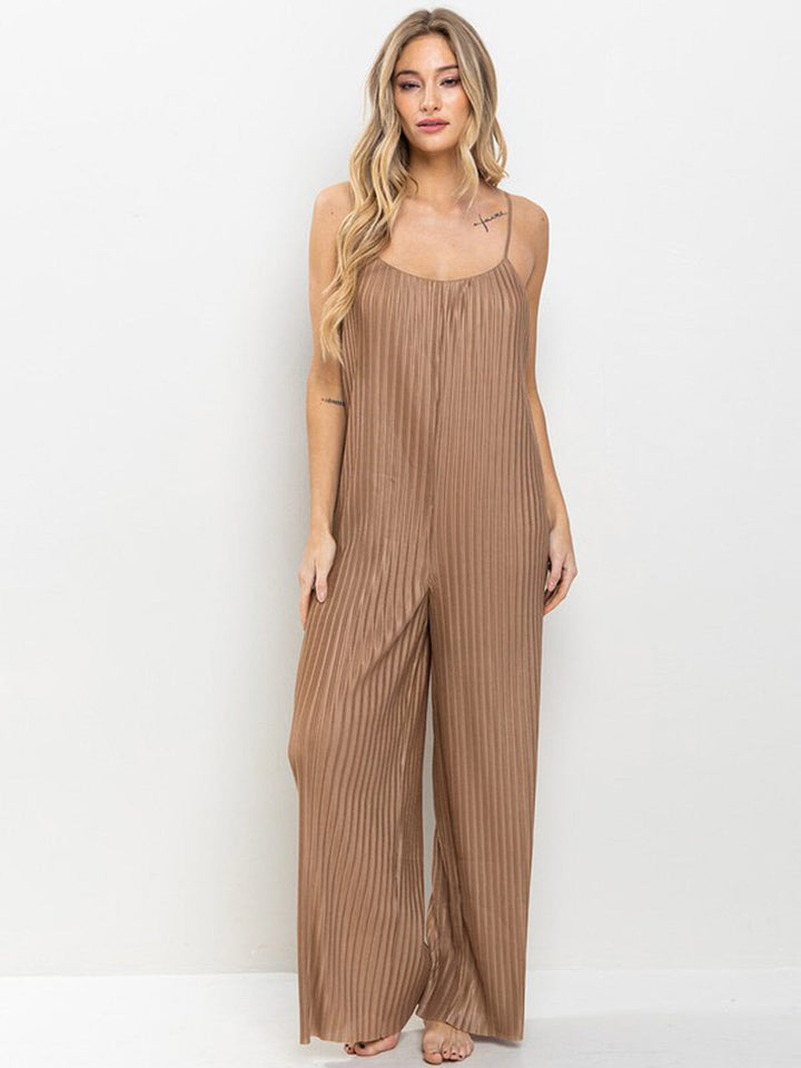 WOMEN'S SLEEVELESS POCKETS PLEATED WIDE LEG JUMSPUIT