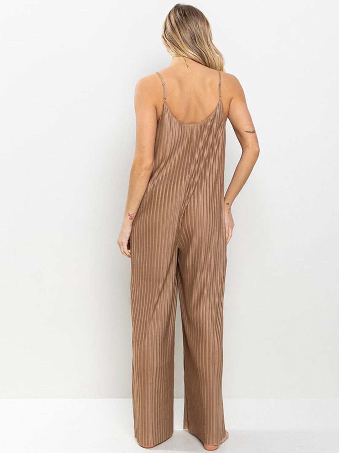 WOMEN'S SLEEVELESS POCKETS PLEATED WIDE LEG JUMSPUIT