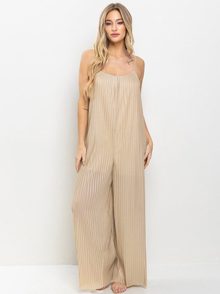 WOMEN'S SLEEVELESS POCKETS PLEATED WIDE LEG JUMSPUIT